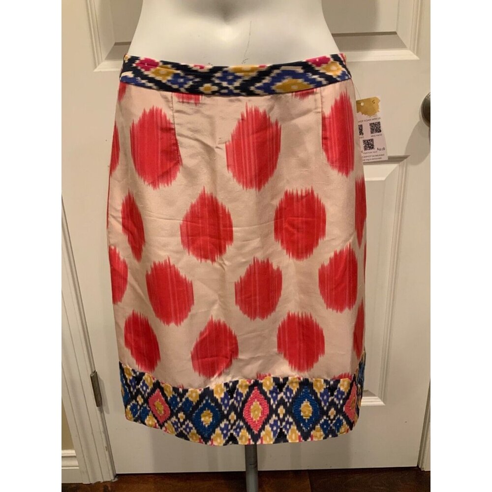 Maeve Multicolor Pink Spotted 100% Silk Pencil Skirt , Size 4 (US)
